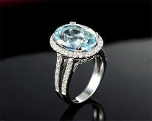 Planet Gates 5.39ct Big Oval Topaz Halo Ring Genuine Sky Blue Gemstone Topaz Ring 925 Sterling Silver Engagement Ring