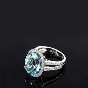 Planet Gates 5.39ct Big Oval Topaz Halo Ring Genuine Sky Blue Gemstone Topaz Ring 925 Sterling Silver Engagement Ring