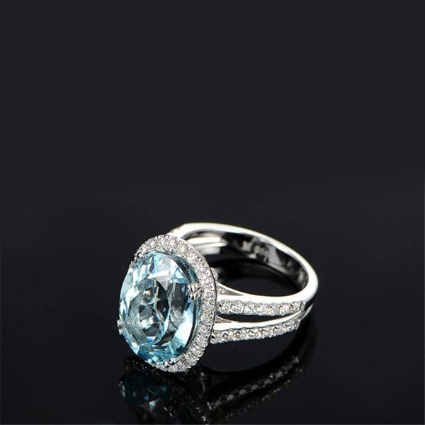 Planet Gates 5.39ct Big Oval Topaz Halo Ring Genuine Sky Blue Gemstone Topaz Ring 925 Sterling Silver Engagement Ring