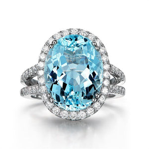 Planet Gates 5.39ct Big Oval Topaz Halo Ring Genuine Sky Blue Gemstone Topaz Ring 925 Sterling Silver Engagement Ring