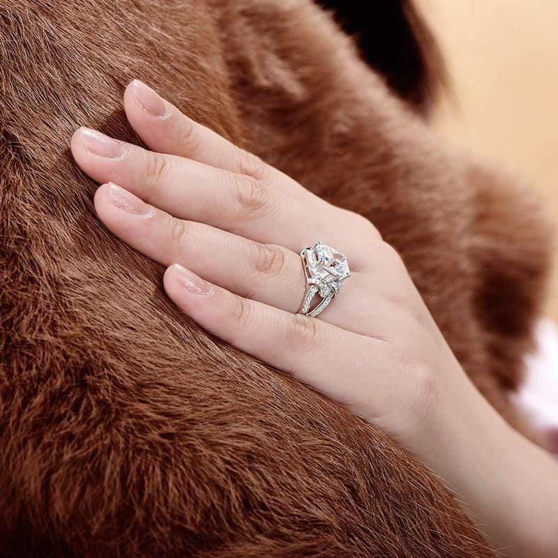 Planet Gates 5 Carat Cushion Cut Ring Simulated Diamond Engagement Wedding Sterling Silver Hallow Ring Jewelry for Women