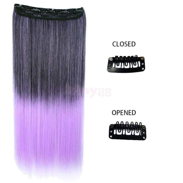 Planet Gates 5 Clips Gradient Color Natural Synthetic Clip in Hair Extensions Full Head Long Straight Hairpieces Wigs Pieces