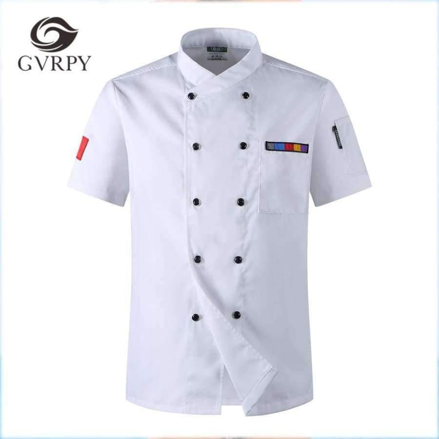 Planet Gates 5 Colors Hot Sale Unisex Kitchen Chef Uniforms Short Sleeve Breathable Double Breasted Jackets Food Services Cooking Shirt Apron