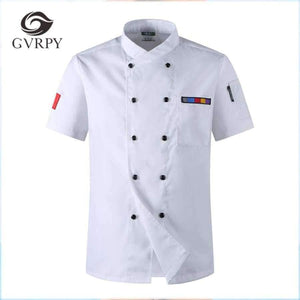 Planet Gates 5 Colors Hot Sale Unisex Kitchen Chef Uniforms Short Sleeve Breathable Double Breasted Jackets Food Services Cooking Shirt Apron