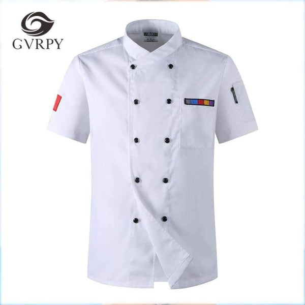 Planet Gates 5 Colors Hot Sale Unisex Kitchen Chef Uniforms Short Sleeve Breathable Double Breasted Jackets Food Services Cooking Shirt Apron
