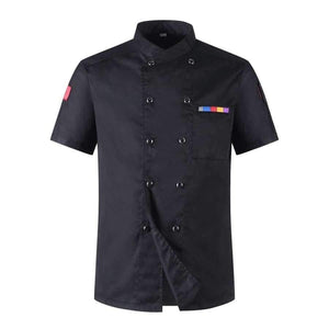 Planet Gates 5 Colors Hot Sale Unisex Kitchen Chef Uniforms Short Sleeve Breathable Double Breasted Jackets Food Services Cooking Shirt Apron
