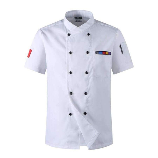 Planet Gates 5 Colors Hot Sale Unisex Kitchen Chef Uniforms Short Sleeve Breathable Double Breasted Jackets Food Services Cooking Shirt Apron