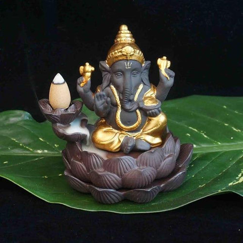 Creative environmental Home office Decor The Little Monk Censer India Lord Ganesha ack-flow Ceramic Incense Burner