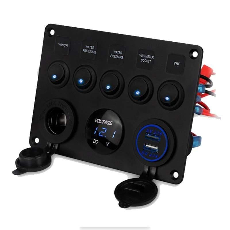 Planet Gates 5 Gang Marine Boat Switch Panel Led Waterproof Circuit With Voltmeter Dual Usb Charger Panel Switch Boat Yacht 12v 24v
