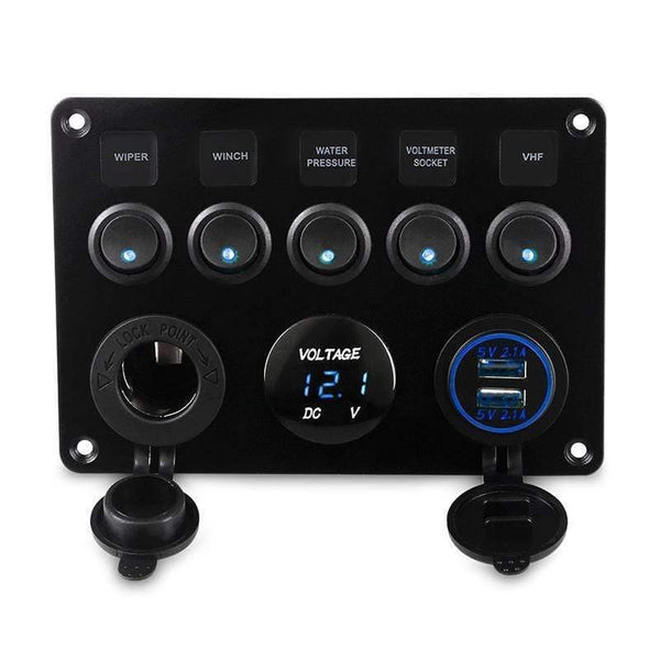 Planet Gates 5 Gang Marine Boat Switch Panel Led Waterproof Circuit With Voltmeter Dual Usb Charger Panel Switch Boat Yacht 12v 24v
