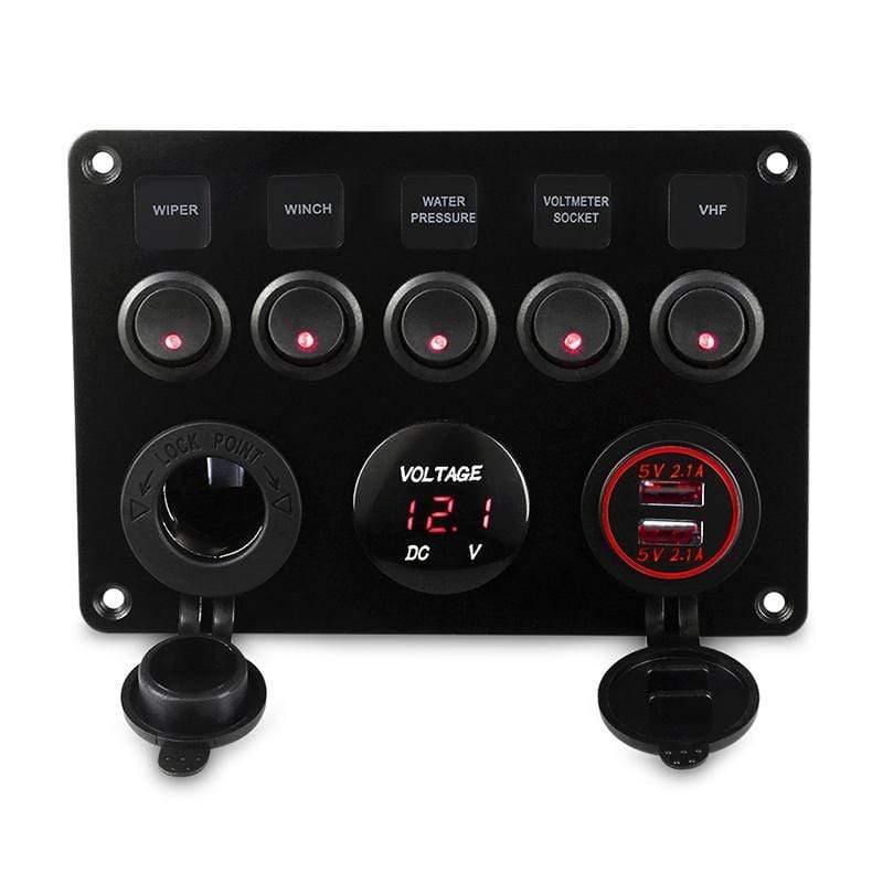 Planet Gates 5 Gang Marine Boat Switch Panel Led Waterproof Circuit With Voltmeter Dual Usb Charger Panel Switch Boat Yacht 12v 24v