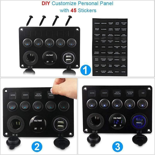 Planet Gates 5 Gang Marine Boat Switch Panel Led Waterproof Circuit With Voltmeter Dual Usb Charger Panel Switch Boat Yacht 12v 24v