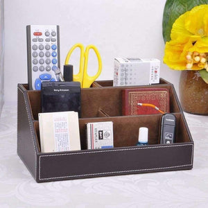 5-Grid Wooden Leather Desk Pen Pencil Holder Stationery Organizer Table Desktop Accessories Case Desk Set 203B