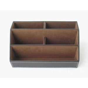 Planet Gates 5-grid wooden leather desk pen pencil holder stationery organizer table desktop accessories case desk set 203B