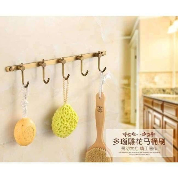 Planet Gates 5 hooks European Bronze Brushed Bathroom Accessories Solid Brass Carved Bathroom Product Antique Brass Carved Bathroom Hardware Sets
