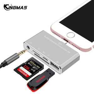 Planet Gates 5 in 1 Lightning splitter to 3.5mm Audio/SD/TF Card/Charging/USB 2.0 Camera otg Adapter Connector For iPhone X 8 7 6 Plus IOS 11