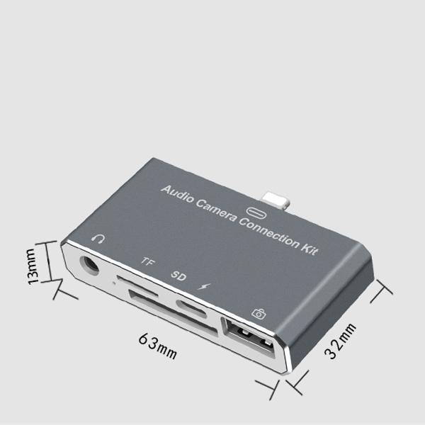 Planet Gates 5 in 1 Lightning splitter to 3.5mm Audio/SD/TF Card/Charging/USB 2.0 Camera otg Adapter Connector For iPhone X 8 7 6 Plus IOS 11