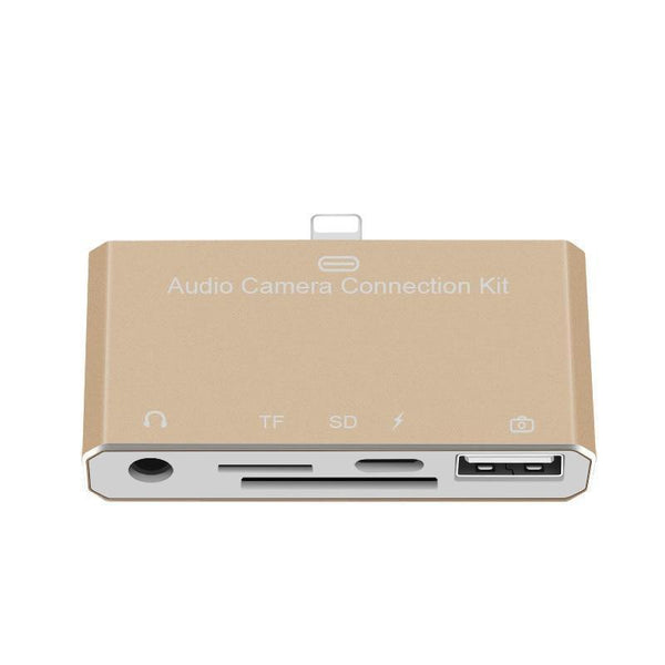 Planet Gates 5 in 1 Lightning splitter to 3.5mm Audio/SD/TF Card/Charging/USB 2.0 Camera otg Adapter Connector For iPhone X 8 7 6 Plus IOS 11