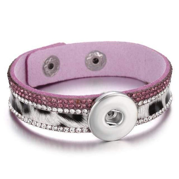 Planet Gates 5 Jewelry Rhinestone Leopard Leather 18mm Snap Button Bracelet Couple Punk Leather Bracelet Armband Snap Jewelry