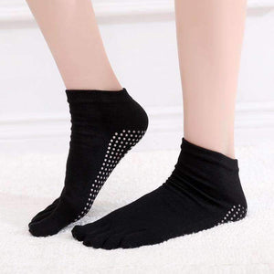 Planet Gates 5 Pair Women Anti-Slip Silicone Bottom Yoga Socks Color Durable Five Finger Toes Cotton Sport Socks