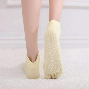 Planet Gates 5 Pair Women Anti-Slip Silicone Bottom Yoga Socks Color Durable Five Finger Toes Cotton Sport Socks
