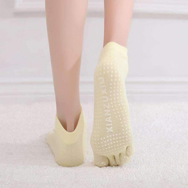 Planet Gates 5 Pair Women Anti-Slip Silicone Bottom Yoga Socks Color Durable Five Finger Toes Cotton Sport Socks