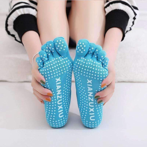 Planet Gates 5 Pair Women Anti-Slip Silicone Bottom Yoga Socks Color Durable Five Finger Toes Cotton Sport Socks