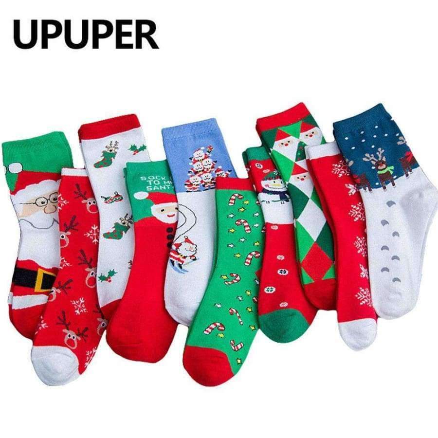 Planet Gates 5 Pairs Cotton Women's Socks With Gift Box Cute Funny Deer Santa Claus Tree Pattern Socks For Girl Christmas