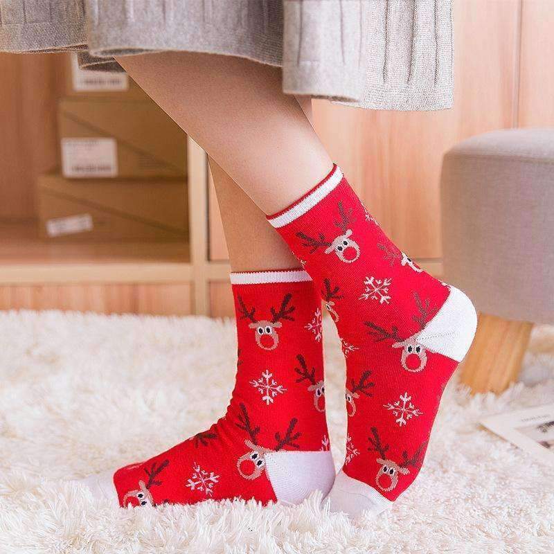 Planet Gates 5 Pairs Cotton Women's Socks With Gift Box Cute Funny Deer Santa Claus Tree Pattern Socks For Girl Christmas