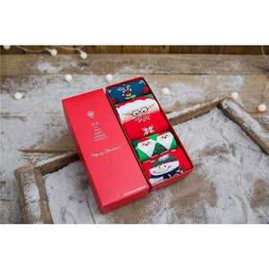 5 Pairs Cotton Womens Socks With Gift Box Cute Funny Deer Santa Claus Tree Pattern Socks For Girl Christmas