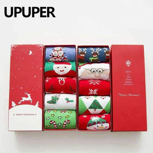 5 Pairs Cotton Womens Socks With Gift Box Cute Funny Deer Santa Claus Tree Pattern Socks For Girl Christmas