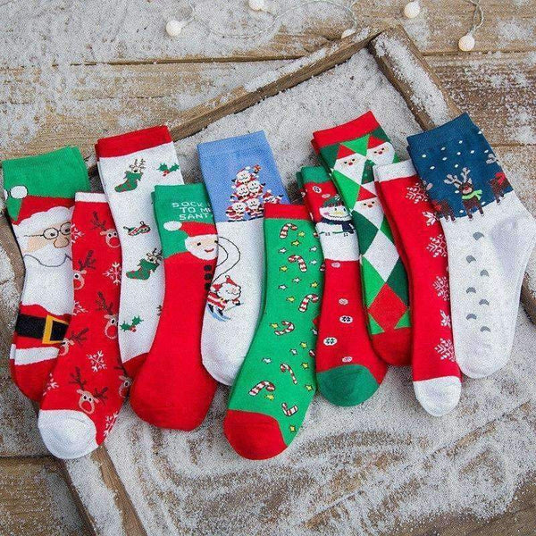 Planet Gates 5 Pairs Cotton Women's Socks With Gift Box Cute Funny Deer Santa Claus Tree Pattern Socks For Girl Christmas