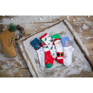 Planet Gates 5 Pairs Cotton Women's Socks With Gift Box Cute Funny Deer Santa Claus Tree Pattern Socks For Girl Christmas