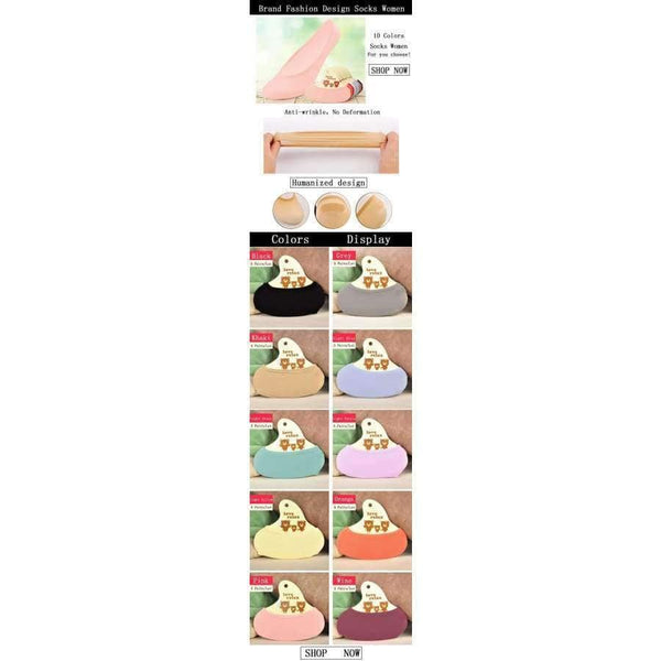 Planet Gates 5 Pairs/Lot Solid Color Short Ankle Women Socks Casual Non-slip Invisible Socks 10 Colors  New Fashion