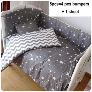 Planet Gates 5 pcs set 3 to 7Pcs Cotton Baby Bedding Set Grey Star Pattern Baby Bed Linen For Newborns Baby Sheet Bumpers Pillow Duvet Crib Bumpers