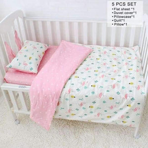 Planet Gates 5 Pcs Set Baby Bedding Set Flamingo Pattern Crib Kit Including Cot Bumper Flat Sheet Pillowcase Duvet Cover Baby Bed Hanging Bag For Girls