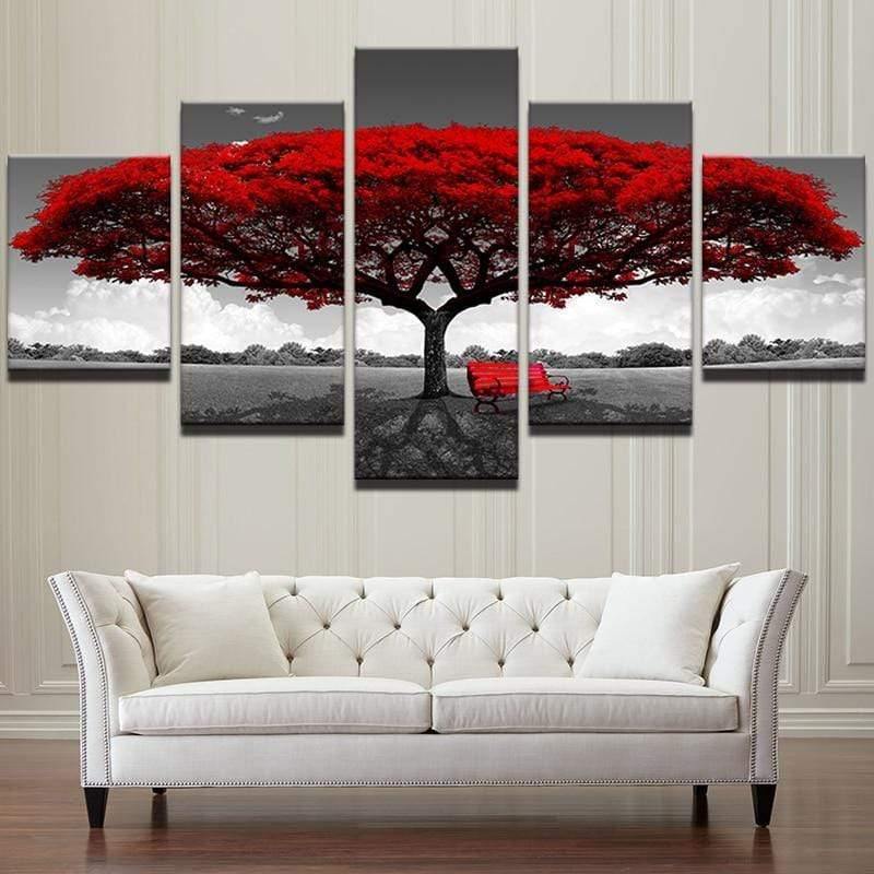 5 Piece Painting wall art red tree red chair landscape Canvas art decor wall pictures XA2418C