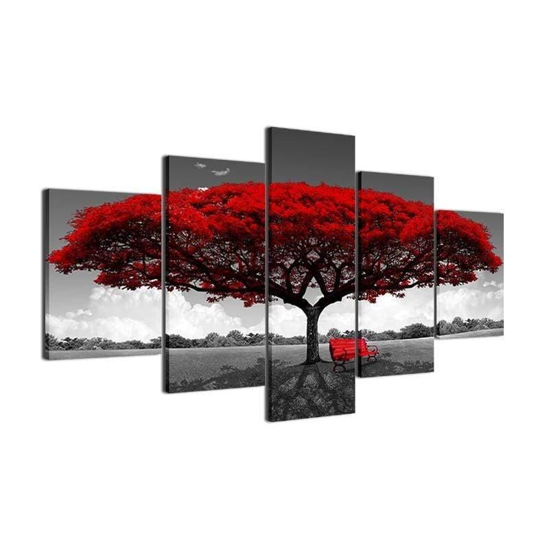 5 Piece Painting wall art red tree red chair landscape Canvas art decor wall pictures XA2418C