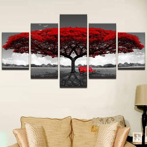 5 Piece Painting wall art red tree red chair landscape Canvas art decor wall pictures XA2418C