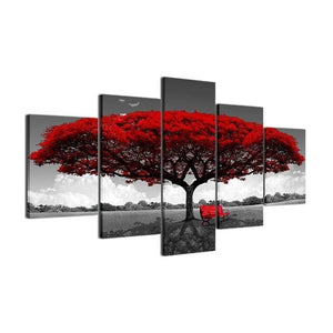 5 Piece Painting wall art red tree red chair landscape Canvas art decor wall pictures XA2418C