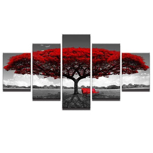 5 Piece Painting wall art red tree red chair landscape Canvas art decor wall pictures XA2418C