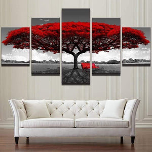 5 Piece Painting wall art red tree red chair landscape Canvas art decor wall pictures XA2418C