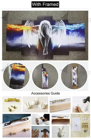 5 Piece Painting wall art red tree red chair landscape Canvas art decor wall pictures XA2418C