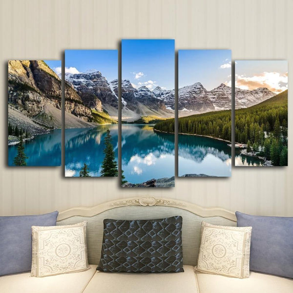 Planet Gates 5 Pieces Modern Canvas Moraine Lake And Mountain Painting Wall Art The Picture For Home DecorationGiclee Artwork For Wall Decor