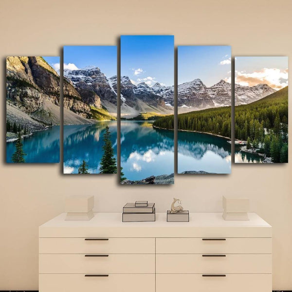 Planet Gates 5 Pieces Modern Canvas Moraine Lake And Mountain Painting Wall Art The Picture For Home DecorationGiclee Artwork For Wall Decor
