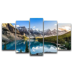 Planet Gates 5 Pieces Modern Canvas Moraine Lake And Mountain Painting Wall Art The Picture For Home DecorationGiclee Artwork For Wall Decor
