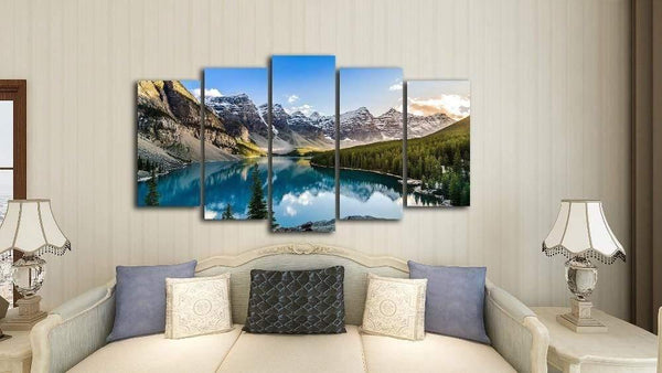Planet Gates 5 Pieces Modern Canvas Moraine Lake And Mountain Painting Wall Art The Picture For Home DecorationGiclee Artwork For Wall Decor