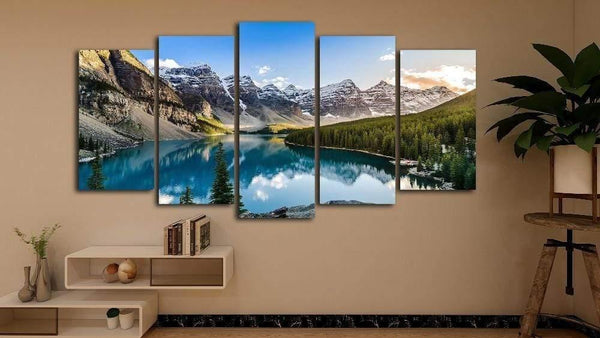 Planet Gates 5 Pieces Modern Canvas Moraine Lake And Mountain Painting Wall Art The Picture For Home DecorationGiclee Artwork For Wall Decor