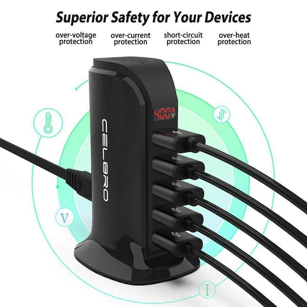 Planet Gates 5 Port Multi USB Charger HUB LED Display USB Charging Station Dock Universal Mobile Phone Desktop Wall Home Chargers EU US Plug