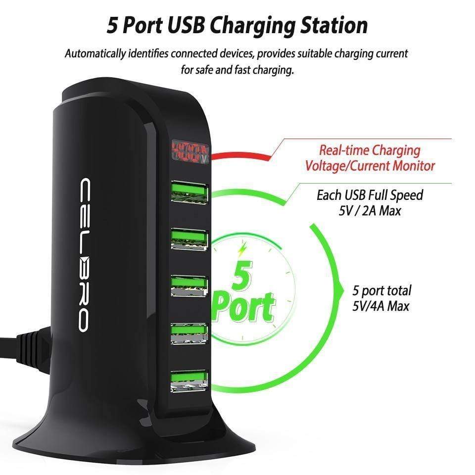 Planet Gates 5 Port Multi USB Charger HUB LED Display USB Charging Station Dock Universal Mobile Phone Desktop Wall Home Chargers EU US Plug